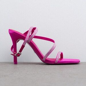 New Zara Rhinestone Satin Pink Heels Sandals 1357/810 Size 10